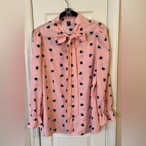 SHEIN Blush Blouse with Black Heart Pattern